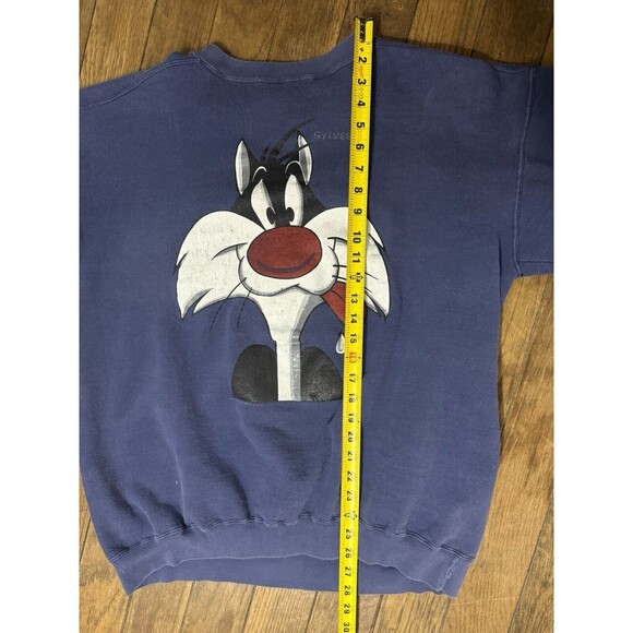 Vintage 1993 Looney Tunes Sylvester Cat Crewneck Sweatshirt Navy Warner Bros. XL - Picture 11 of 11